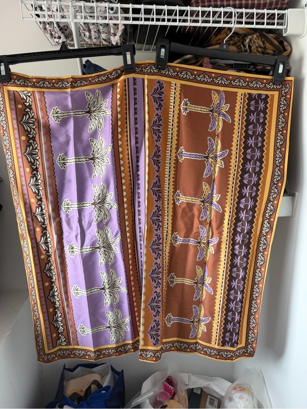Anthropologie silk scarf SET OF 2 - Lavender & Rust, Brown Shell Pattern